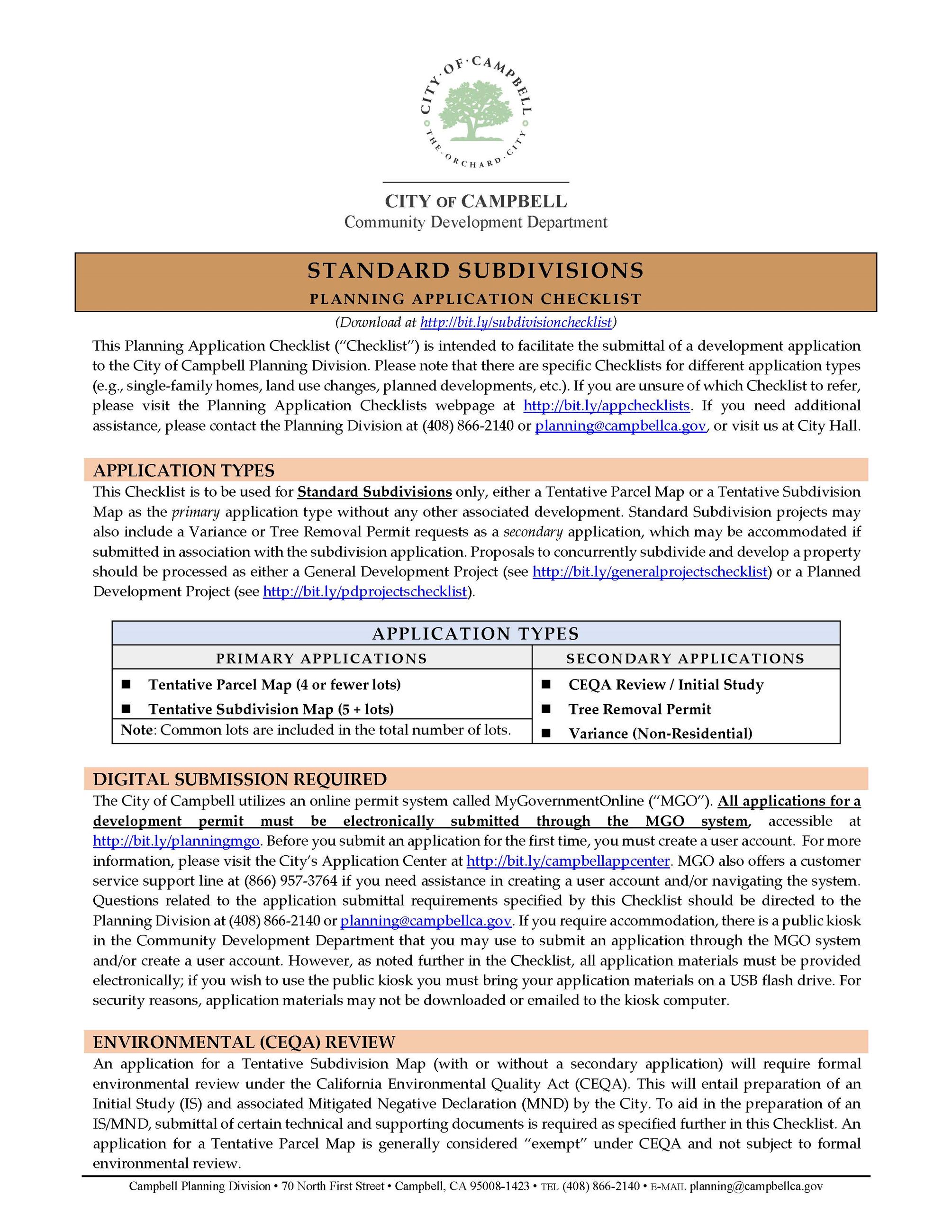 Standard Subdivisions Applications