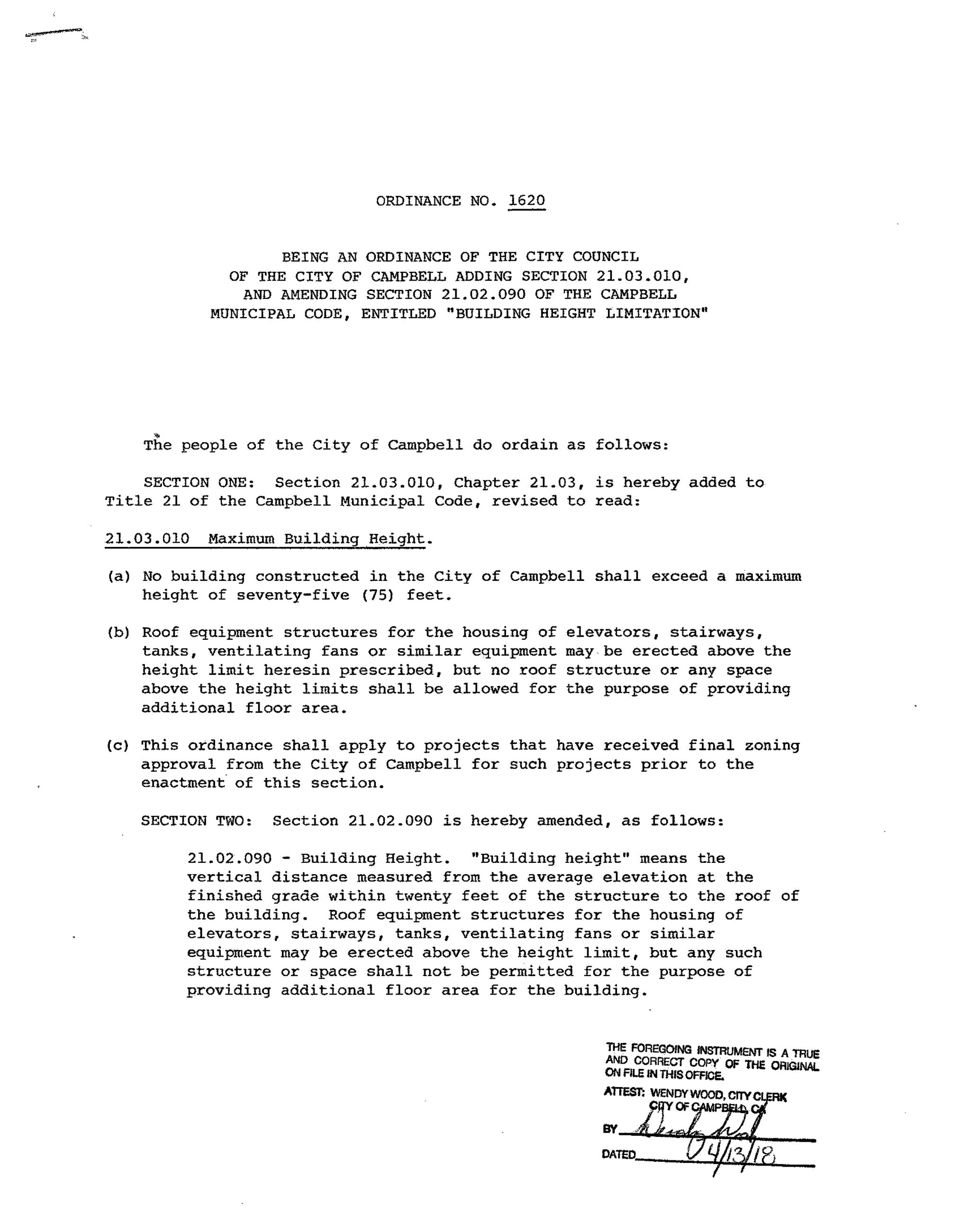 Height Ordinance; First page of Height Ordinance PDF text