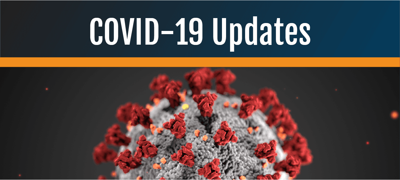 COVID-19 local updates with a microscopic image of a virus.