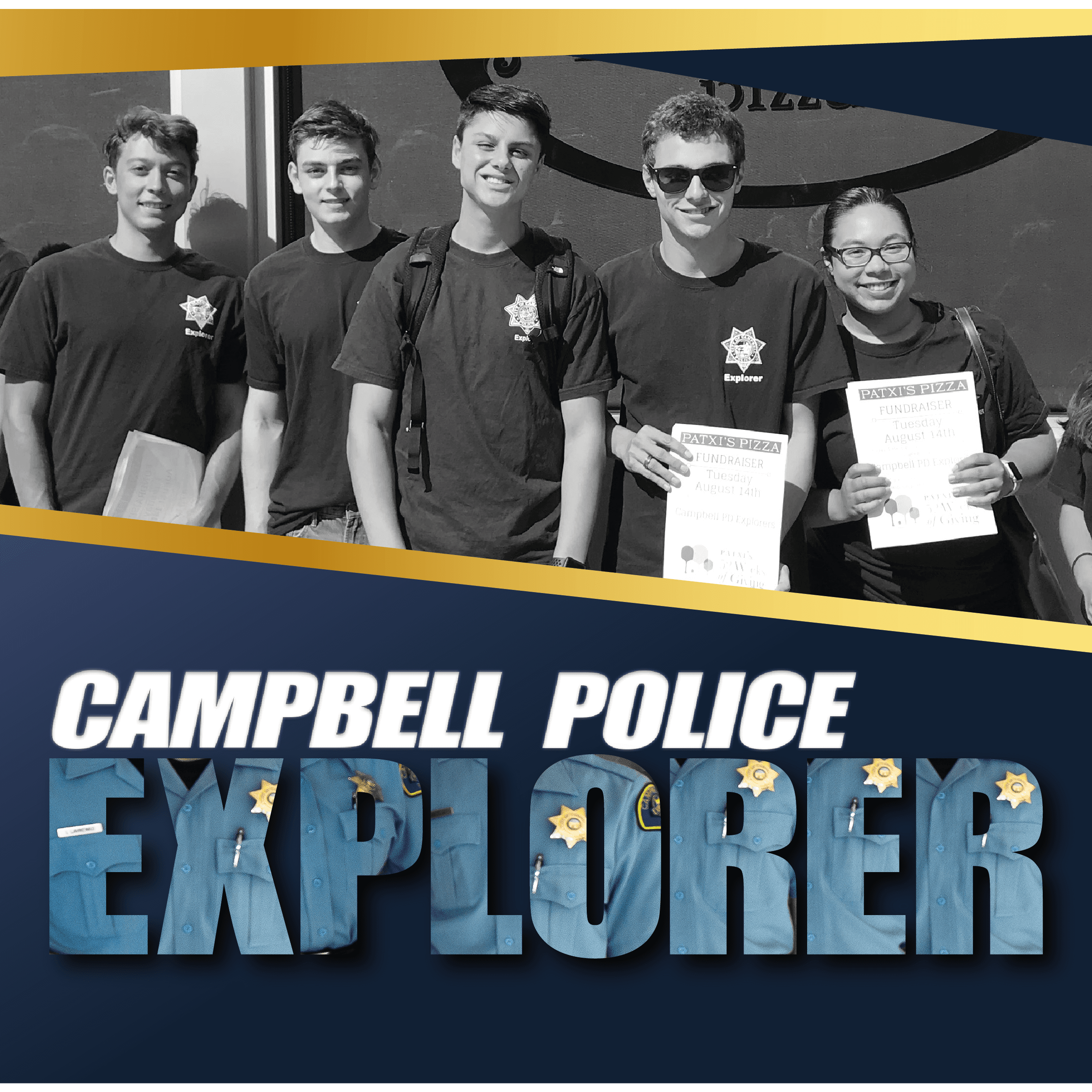 Campbell Police Explorer with seven Campbell Explorers pictured.