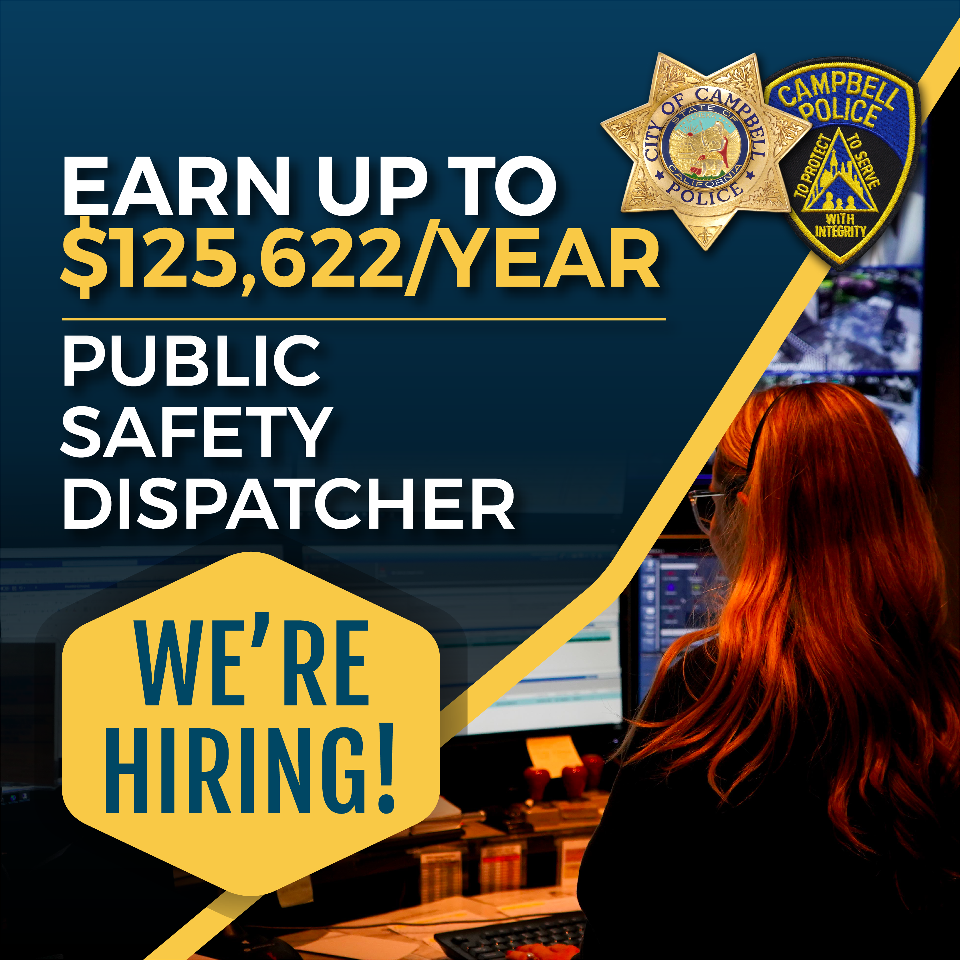 Earn up to $125,622 per year as a Public Safety Dispatcher. We're hiring!