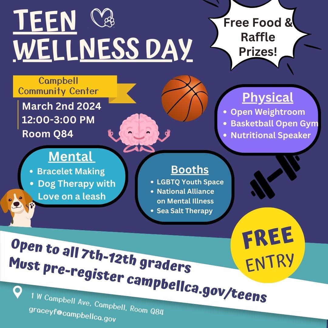 Youth Commission Teen Wellness Day March 2nd flier