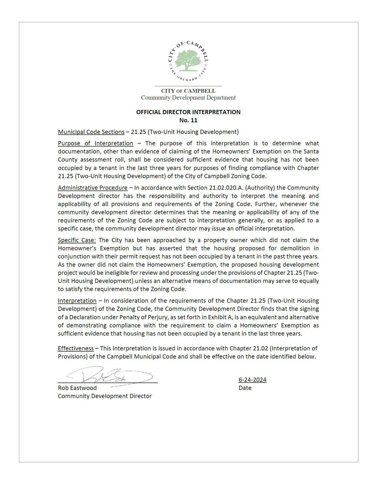 OFFICIAL DIRECTOR INTERPRETATION No. 11