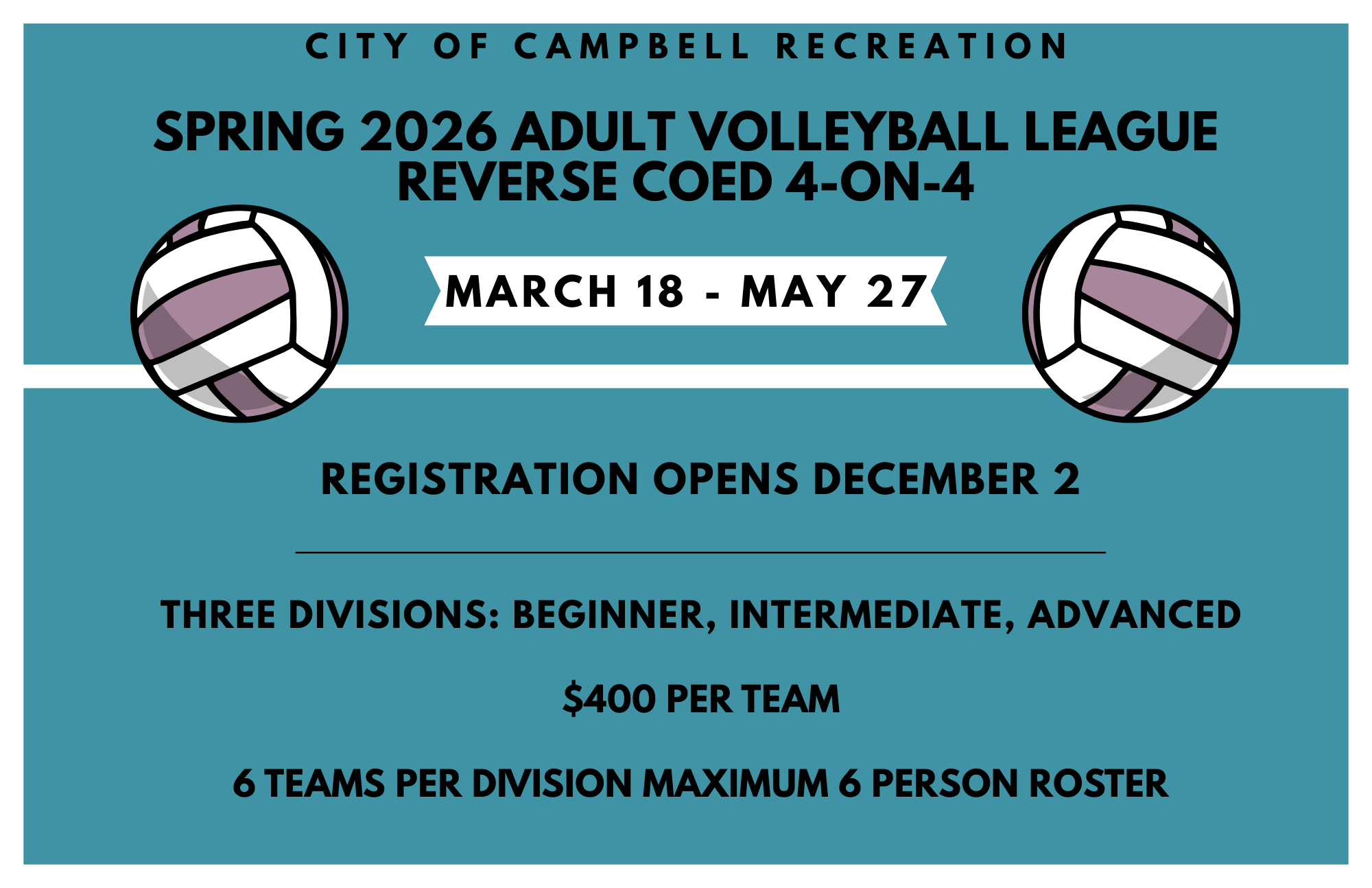 Spring 2026 Adult Volleyball League Reverse Coed 4-on-4