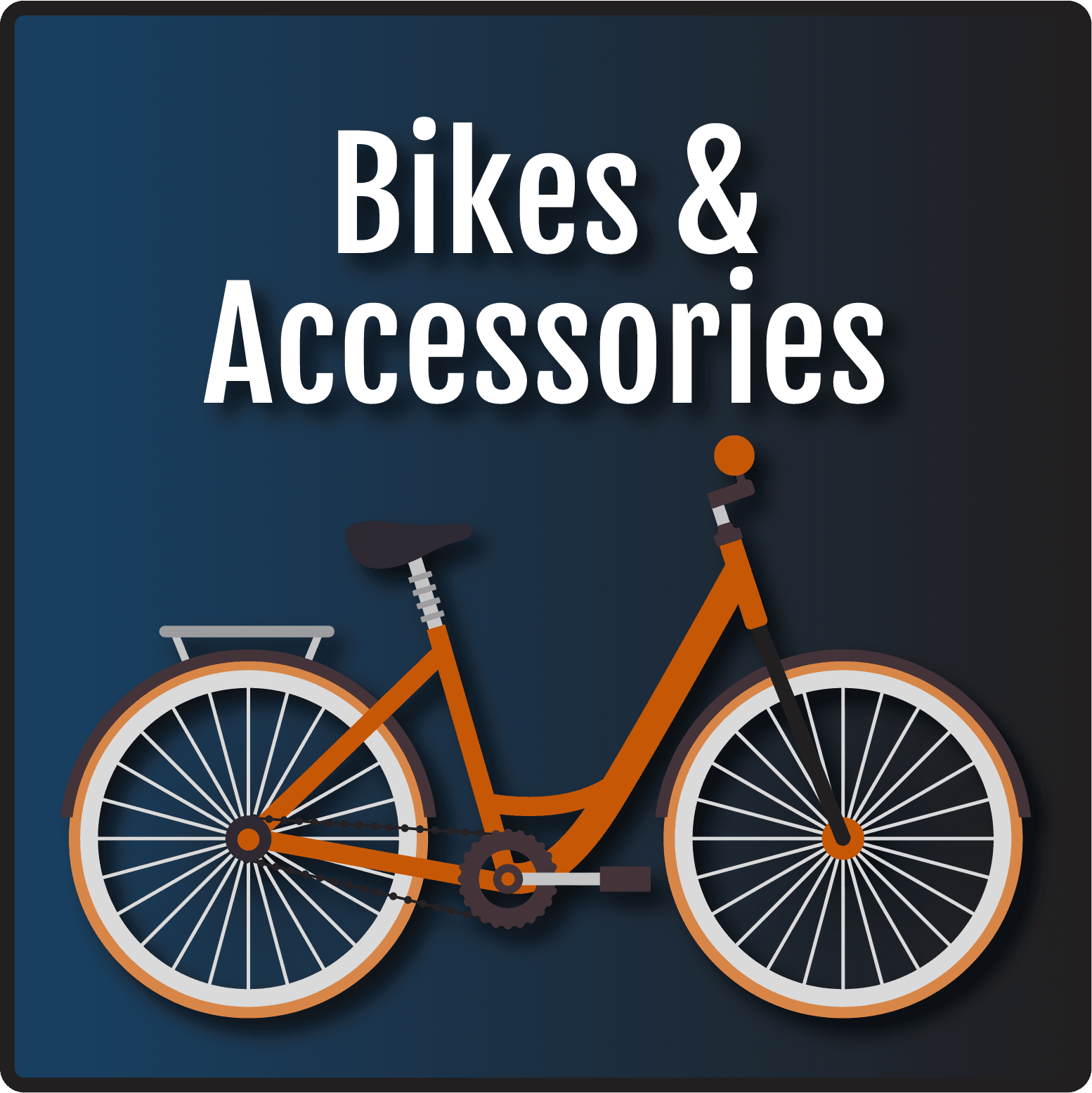 Orange bike with the words Bikes and Accessories above.