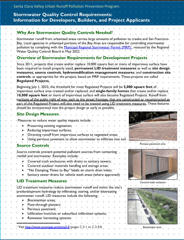 SCVURPPP Developer Fact Sheet regarding changes to stormwater treatment requirements Opens in new window