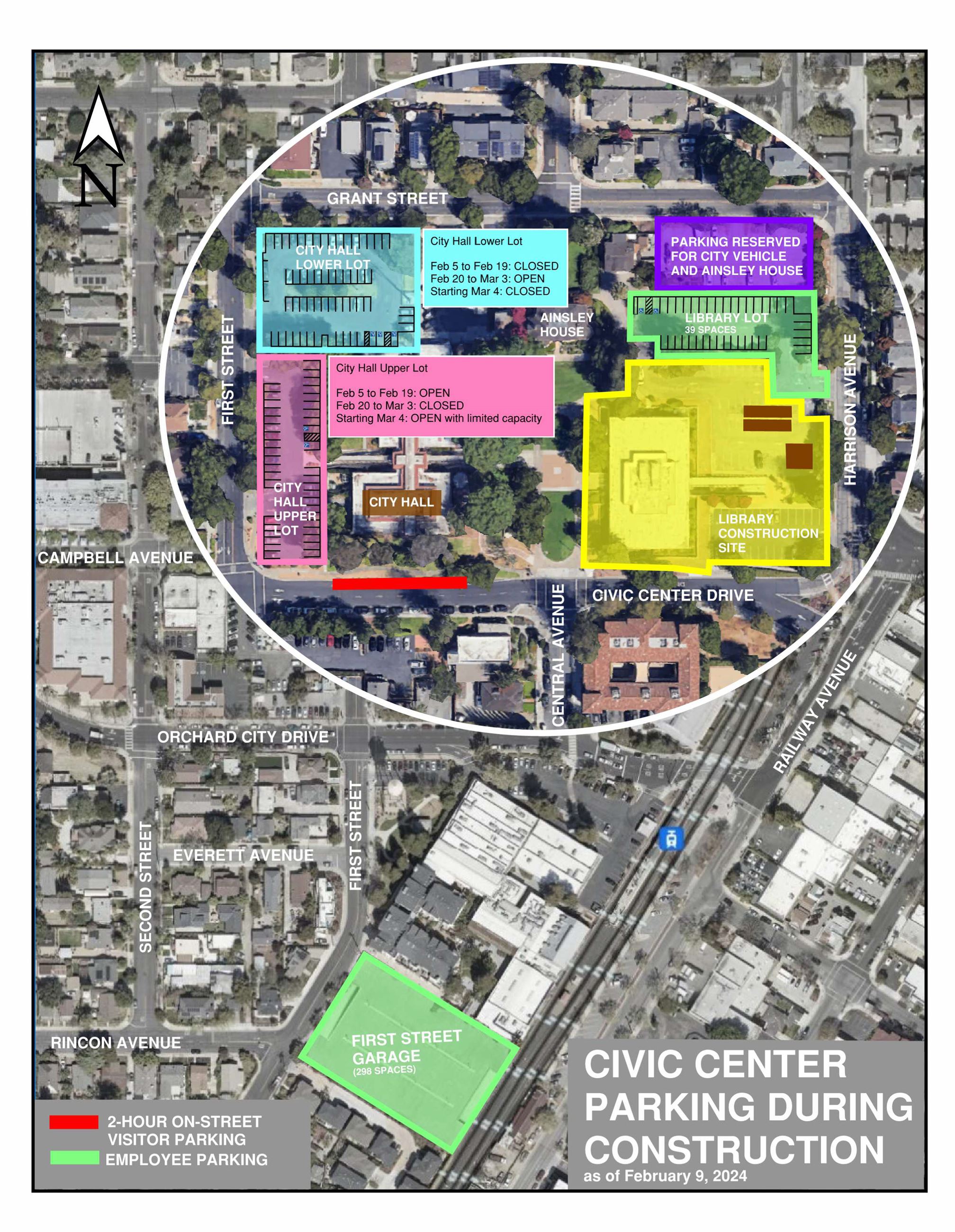 Map of City Hall showing the Lower and Upper parking lot.